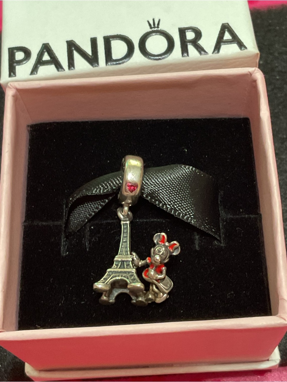 Pandora Park Exclusive Disney Minnie Mouse & Eiffel Tower Retired .925 Sterling